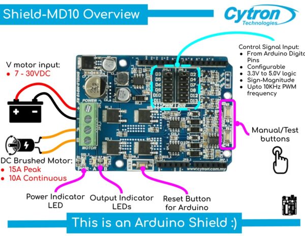 Shield con driver dual de motores de 10 Amperios 7 V-30 V DC para Arduino - Image 4