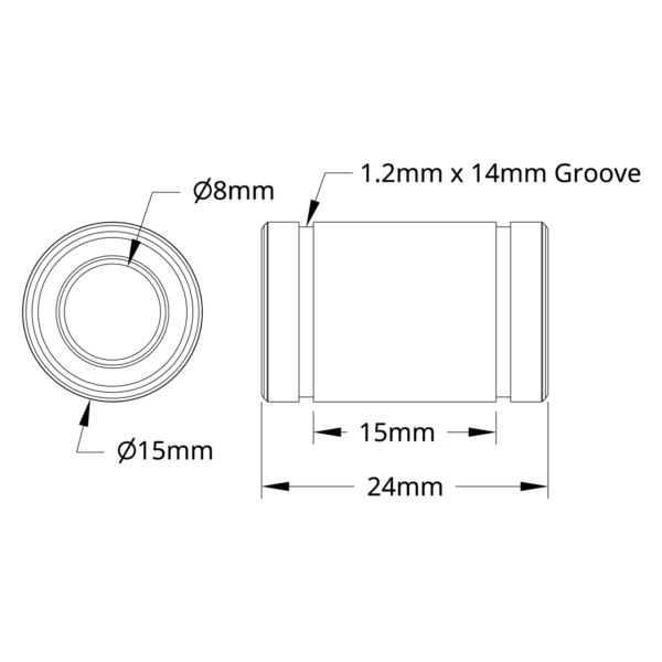 Rodamiento Lineal de Bolas (Diámetro Interior de 8 mm, Diámetro Exterior de 15 mm, Longitud de 24 mm) – Paquete de 2 - Image 3