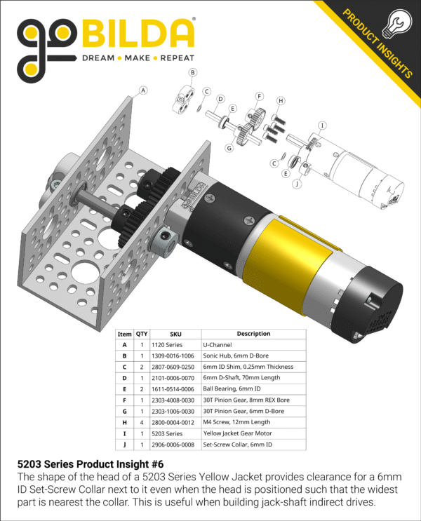 Motor Planetario Yellow Jacket Serie 5203 (Relación 13.7:1, Eje REX™ de 8 mm, 24 mm de longitud, 435 RPM, Encoder 3.3–5 V) - Image 11
