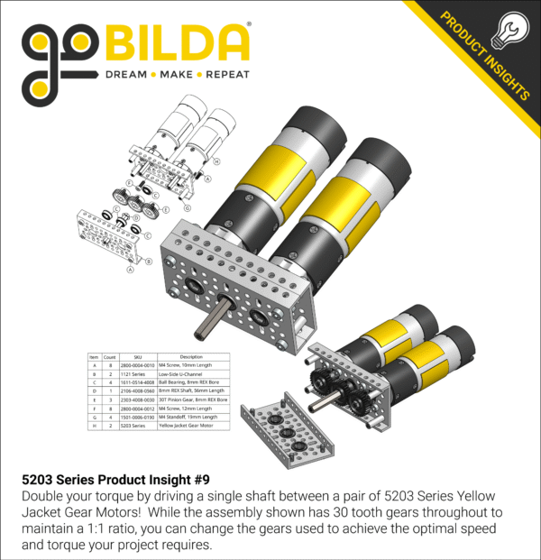Motor Planetario Yellow Jacket Serie 5203 (Relación 13.7:1, Eje REX™ de 8 mm, 24 mm de longitud, 435 RPM, Encoder 3.3–5 V) - Image 8