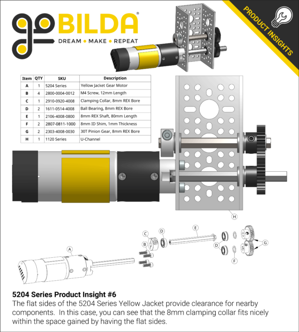 Motor Planetario Yellow Jacket Serie 5204 (Relación 50.9:1, Eje REX™ de 8 mm, 80 mm de longitud, 117 RPM, Encoder 3.3–5 V) - Image 11
