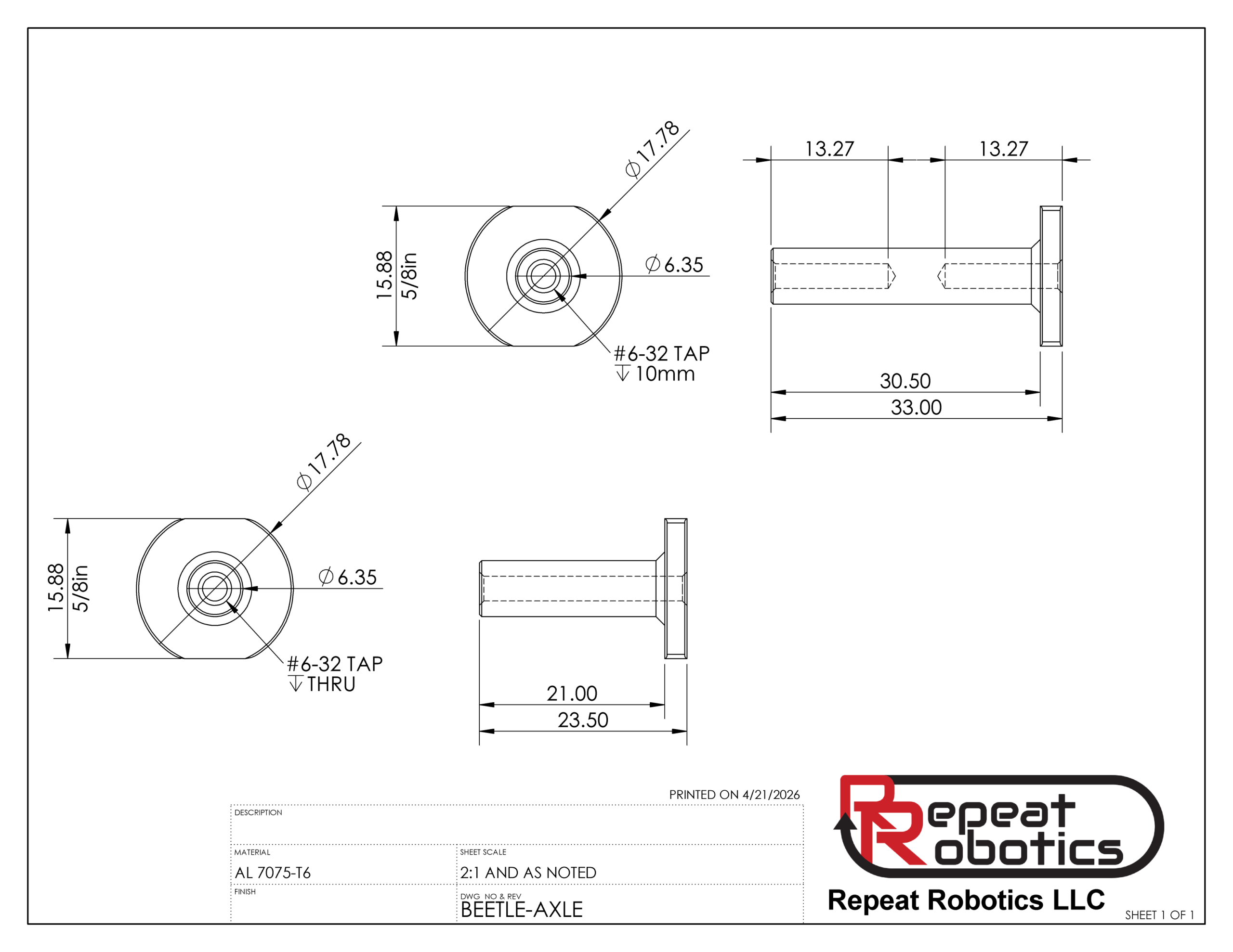 Drive Axle Beetle Mk2 (4 pack) Repeat Robotics