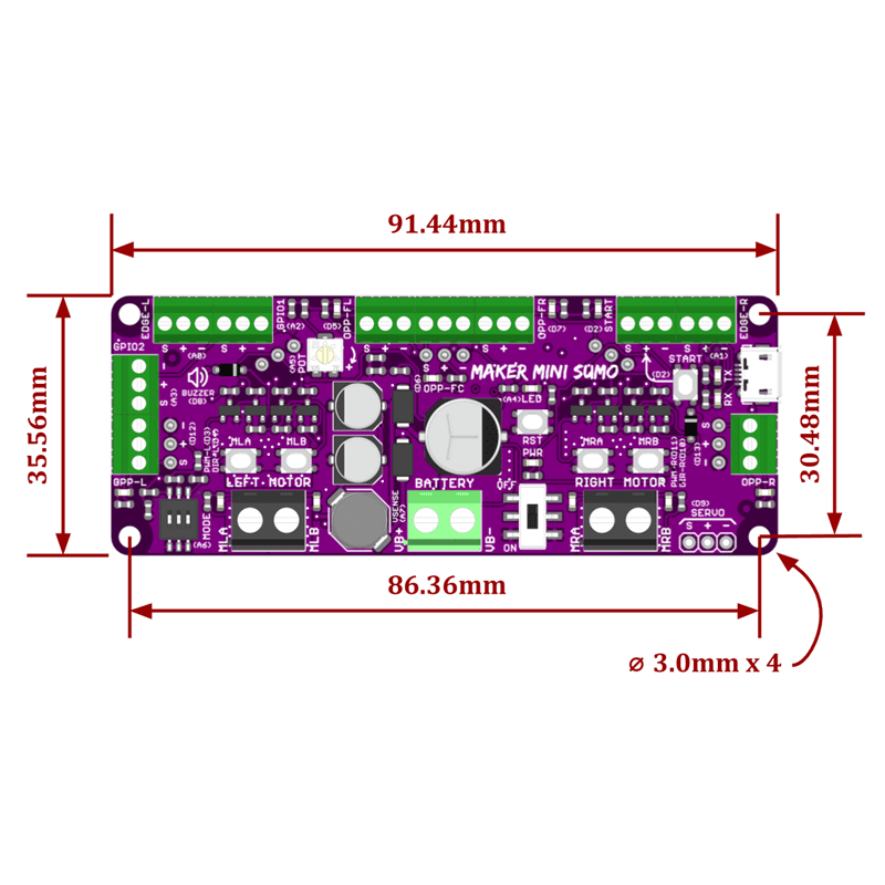 Maker Mini Sumo Controller Cytron dimensiones