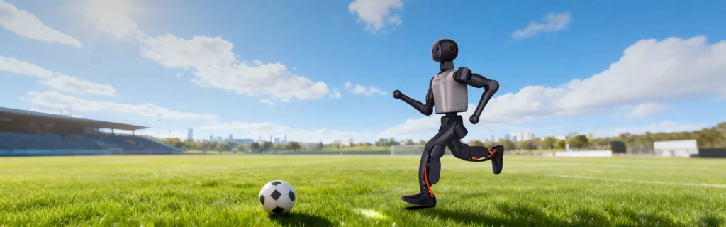 Robot humanoide Booster K1 en una cancha de futbol